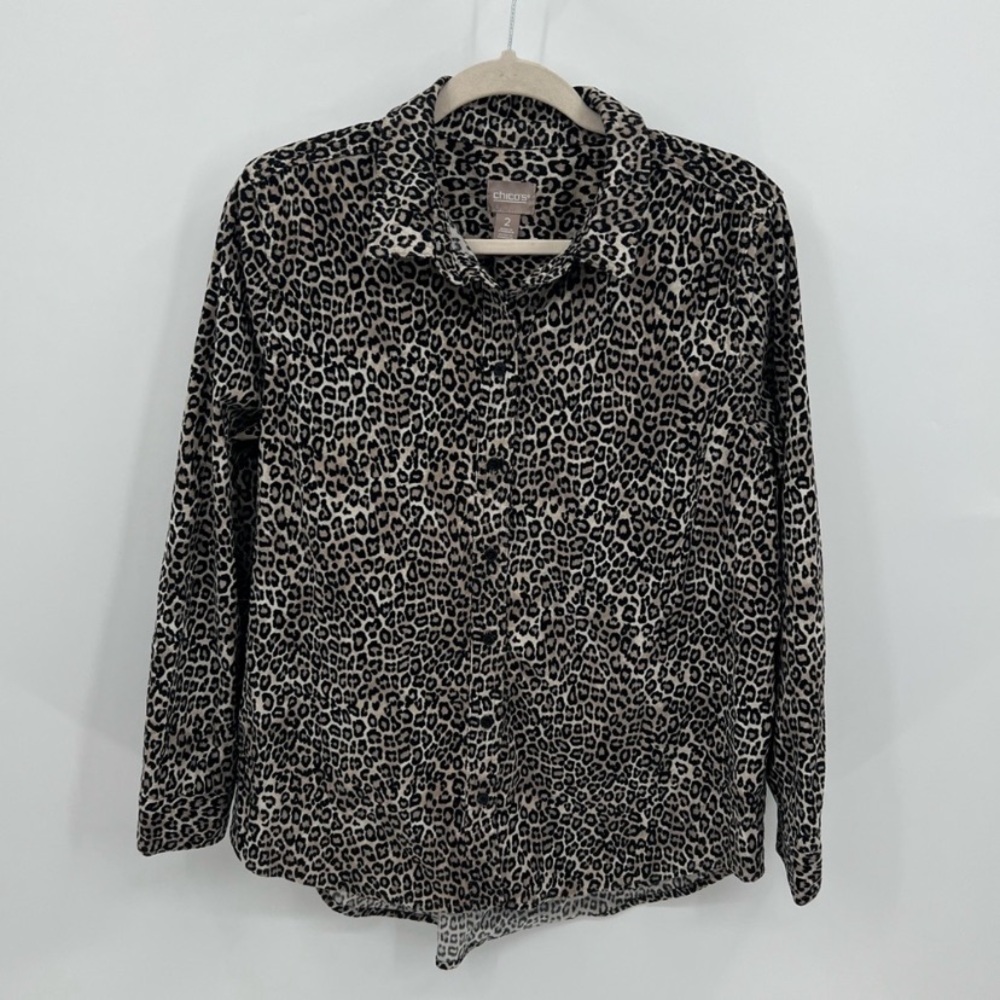 Chicos corduroy button front leopard shirt